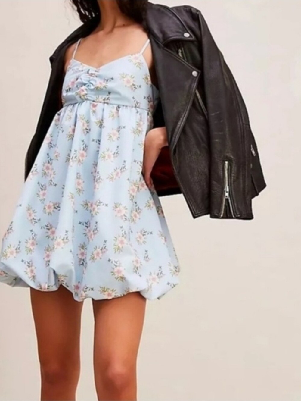FreePeople Light Blue Floral Bubble Hem Sundress